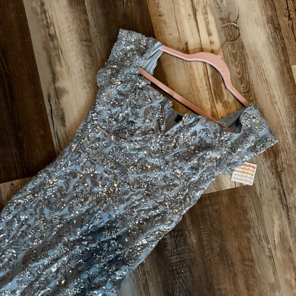 Elegant Powder Blue and Silver Sequin Gown - Picture 7 of 17